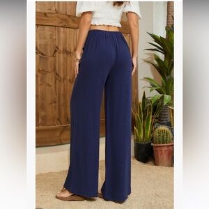 Flowy Pants Cotton Linen Wide Leg Palazzo Pants Long Slacks High Waist Pocket